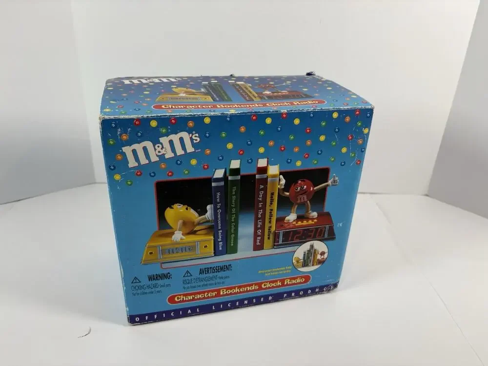 M&M’s Character Bookends Clock Radio Complete in Box Red Yellow Candy Display